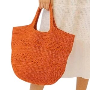 Vibrant‎ Orange Crochet Tote Bag